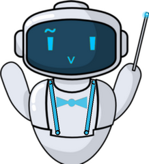 kaWATCHan — robot conductor mascot with cyan eyes, bow tie and suspenders, holding a baton